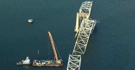 Massive crane arrives on site of Baltimore bridge catastrophe