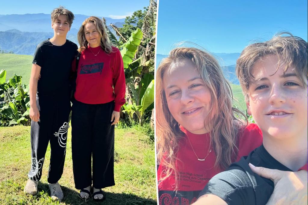 In a sweet vacation photo, Alicia Silverstone’s son Bear, who resembles her, stands taller than the actress.