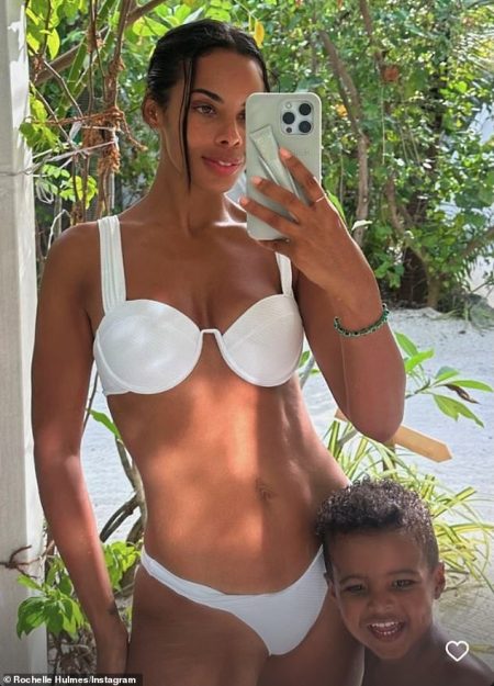 Rochelle Humes stuns in a revealing white bikini during her tropical family vacation in the Maldives