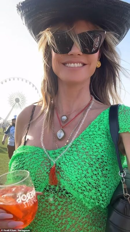 Heidi Klum stuns in sheer dress and cowgirl hat at Coachella festival while pregnant, joined by Lala Kent and Scheana Shay for pool party glam during weekend one in the desert