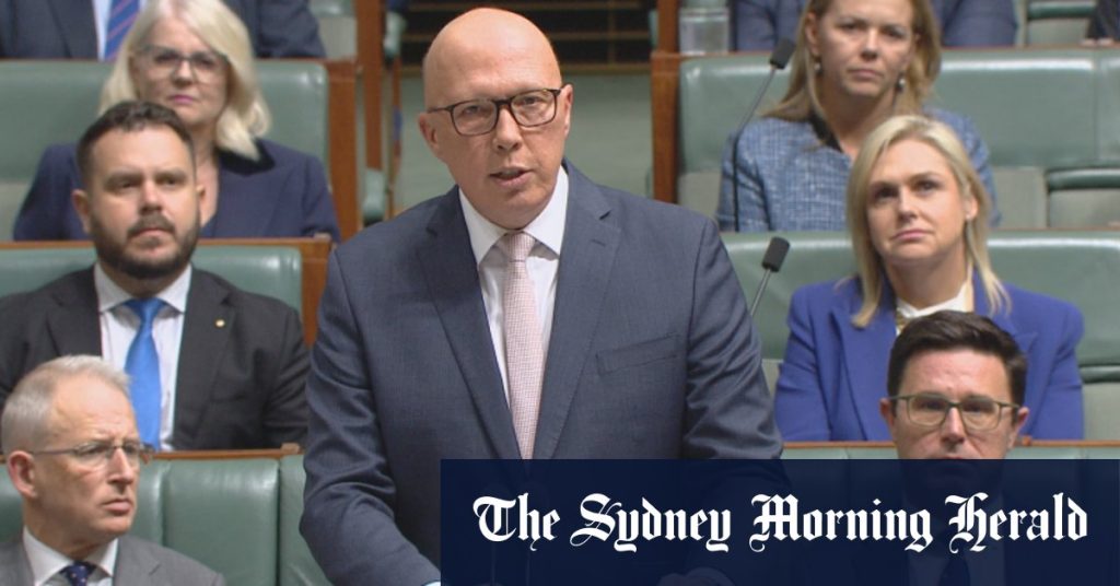 Peter Dutton, the opposition leader, presents his response to the budget in a speech