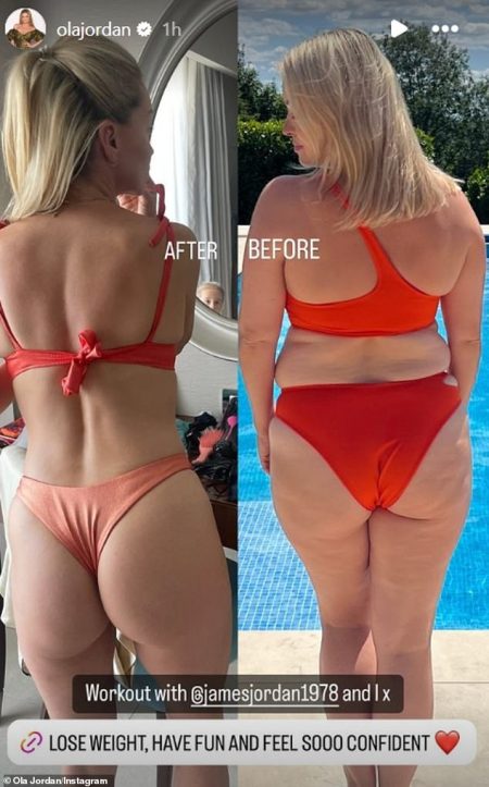 Ola Jordan, 41, flaunts incredible body transformation in before-and-after bikini photo, promoting weight loss plan following 3.5st weight loss