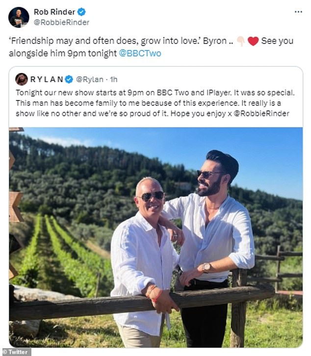 Rob Rinder, 45, teases possible romance with Rylan Clark, 35, in heartwarming post about their bond evolving from friendship to love, promoting their upcoming show