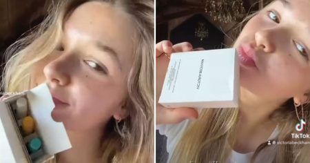 Harper Beckham, 12, shows off her pout while promoting her mom Victoria’s beauty line in a new video