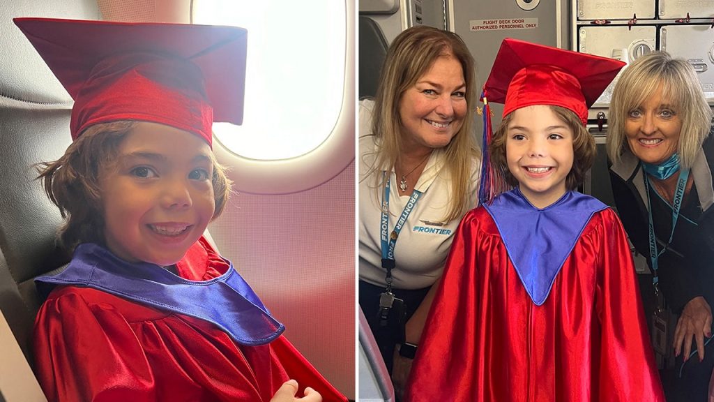 Kindergartener unable to attend graduation ceremony, receives surprise mid-flight celebration with cheering passengers