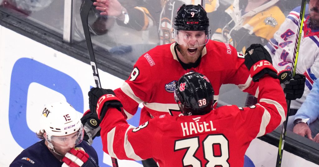 rewrite this title Canada defeats USA in overtime to claim hockey’s first 4 Nations Face-Off title