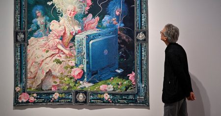 rewrite this title Christie’s AI art auction draws big-money bids — and thousands of protests signatures