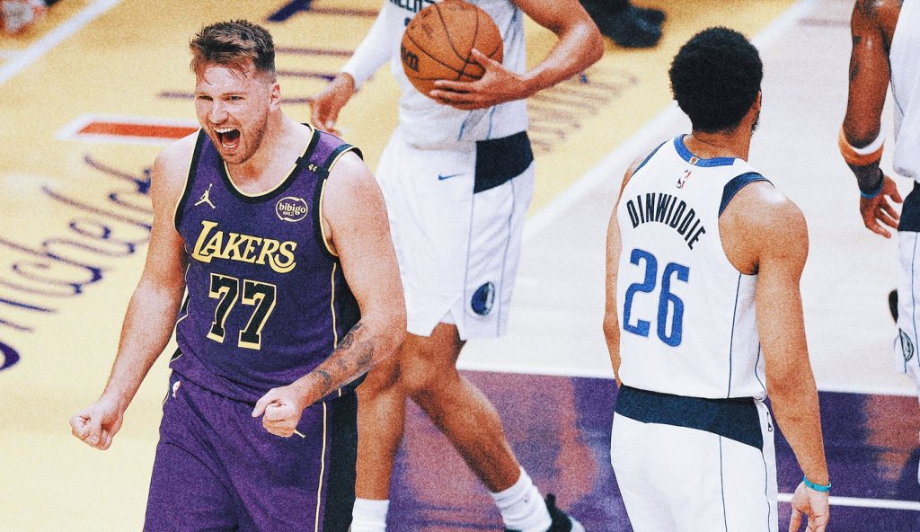 rewrite this title Luka Doncic’s triple-double leads Lakers past Mavs 107-99 in post-trade revenge game