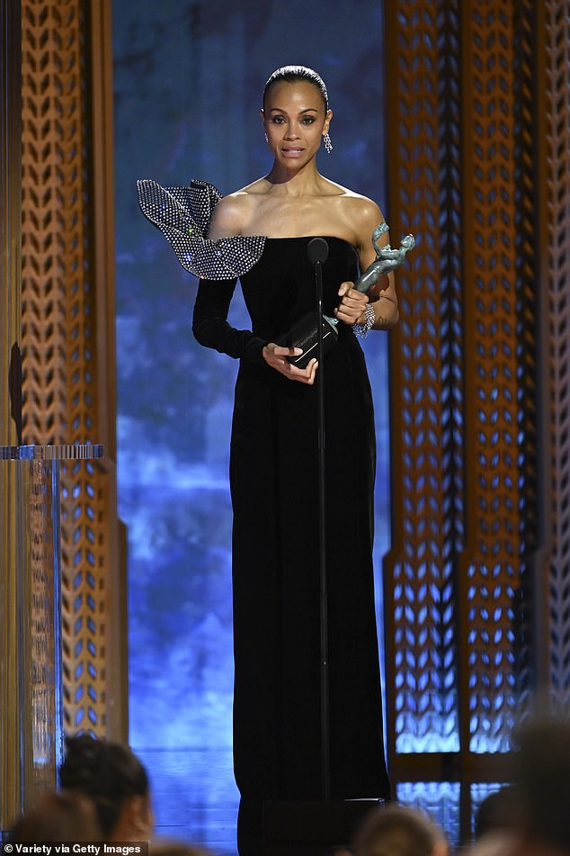 rewrite this title 2025 SAG Awards WINNERS: Ariana Grande puts on brave face as Zoe Saldana wins again for embattled Emilia Perez