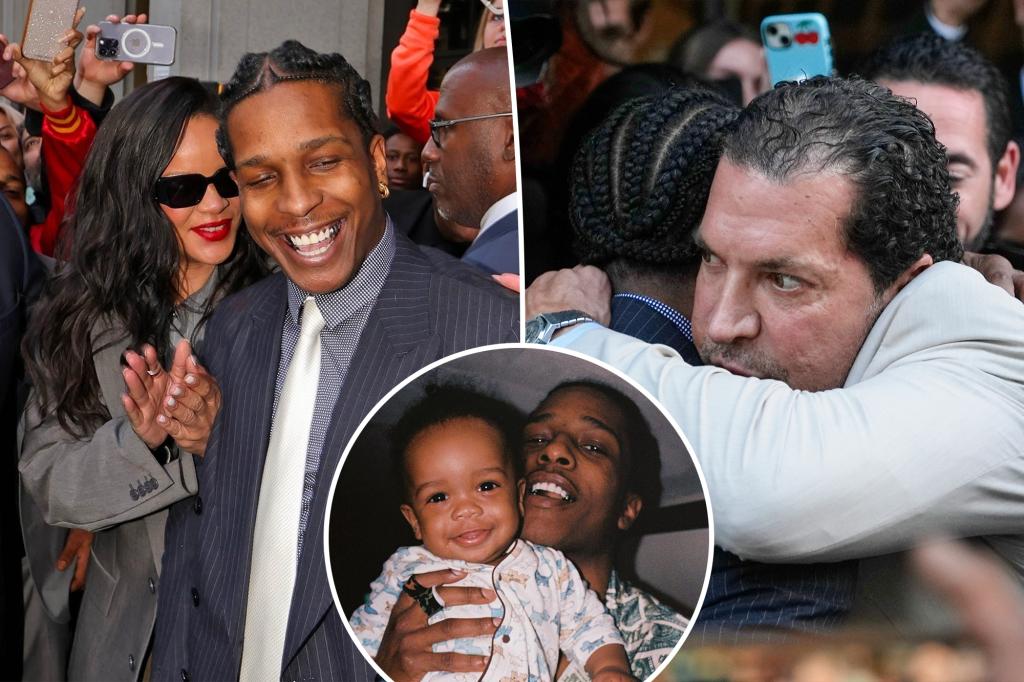 rewrite this title
Rihanna and A$AP Rocky vow to name ‘next baby’ after his lawyer over assault trial verdict, he says