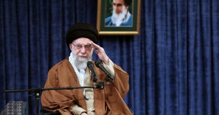 rewrite this title Khamenei of Iran Denounces Negotiation With U.S. but Seems to Leave Door Ajar