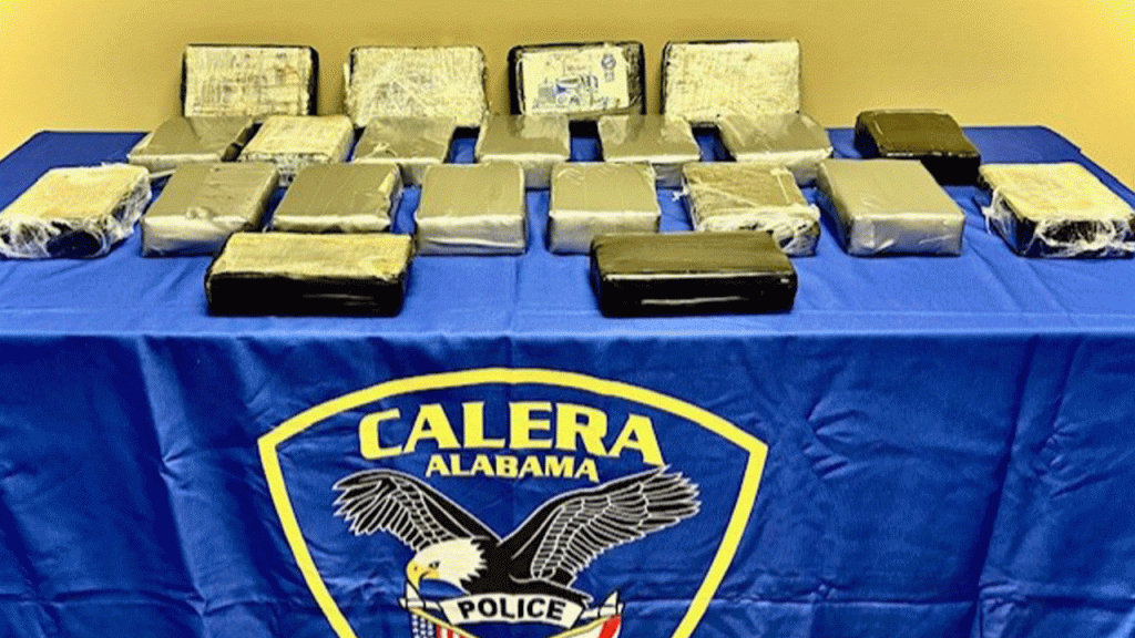 rewrite this title Alabama officer's minor traffic stop leads to discovery of cocaine being trafficked by illegal aliens