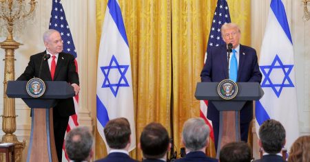 rewrite this title Trump says U.S. will “take over the Gaza Strip” during news conference with Netanyahu