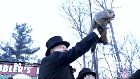 rewrite this title Groundhog Day: Punxsutawney Phil makes annual winter weather prediction