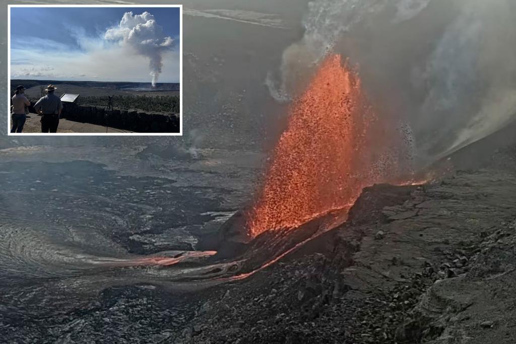 rewrite this title Hawaii’s Kilauea volcano shoots lava 330 feet into the sky in latest eruption