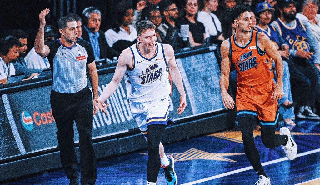 rewrite this title Dalton Knecht will face Lakers teammate LeBron James after Team C wins Rising Stars competition