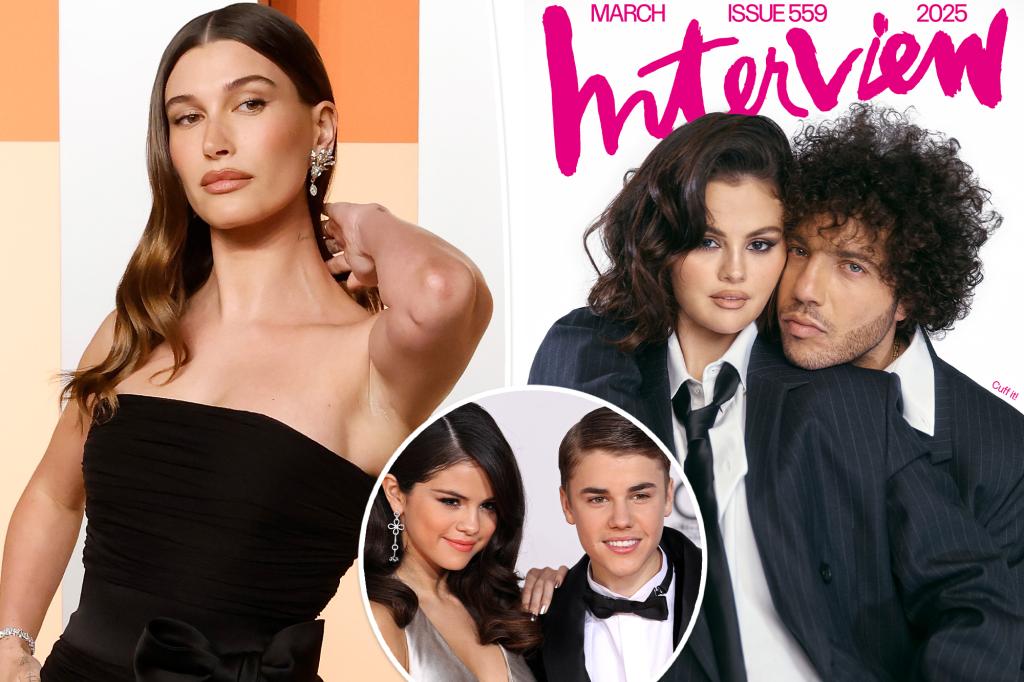 rewrite this title
Hailey Bieber likes post mocking Justin’s ex Selena Gomez and her fiancé Benny Blanco, TikTok creator claims