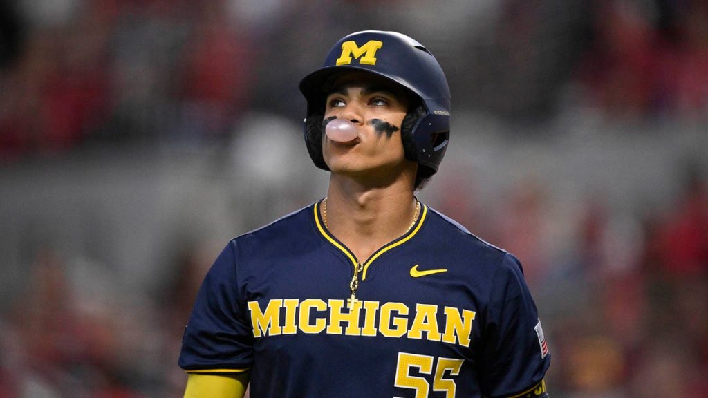 rewrite this title Michigan baseball player hits drug-inspired celebration after hit, apologizes for 'immature decision'